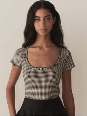 Doen Black and White Brigitte Gingham Scoop Neck Short Sleeve Tee